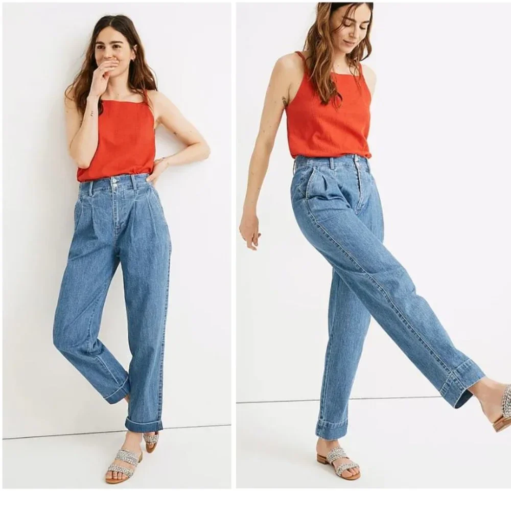 Madewell Pleated Taper Wide Leg Jeans Size 4 - Picture 1 of 11